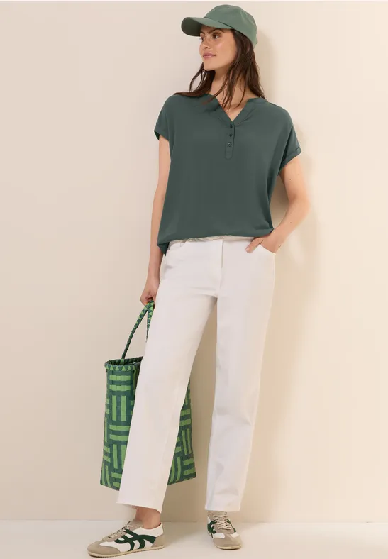 Thumbnail - Cecil Damen Kurzarmbluse in Unifarbe in Grün, Gr: XS