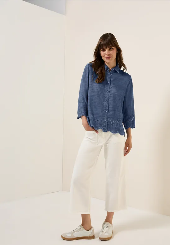 Thumbnail - Cecil Damen Lyocellbluse mit Stickerei in Blau, Gr: XXL