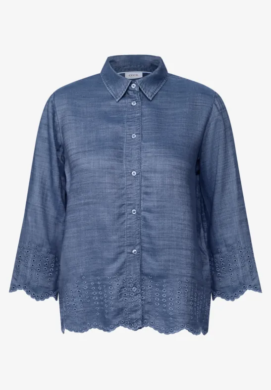 Thumbnail - Cecil Damen Lyocellbluse mit Stickerei in Blau, Gr: XXL