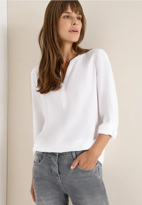 cecil Bluse Split Neck Viskose Turn-Up Weiß