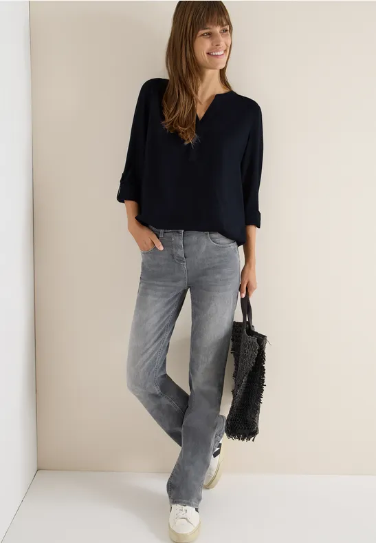 cecil Bluse Split Neck Turn Up Viskose Blau