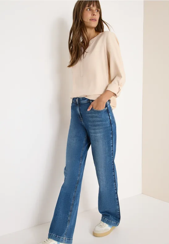 cecil Bluse Split Neck Turn Up Viskose Beige