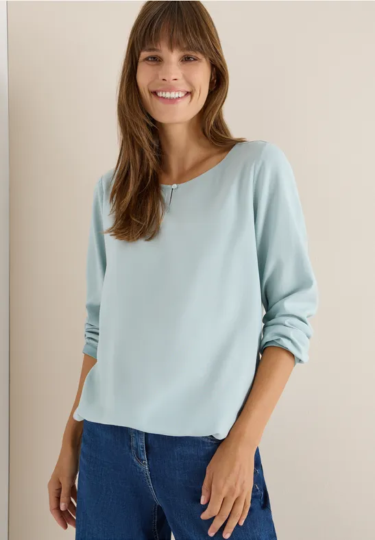 cecil Bluse Rundhalsausschnitt Cut-Out Viskose Blau
