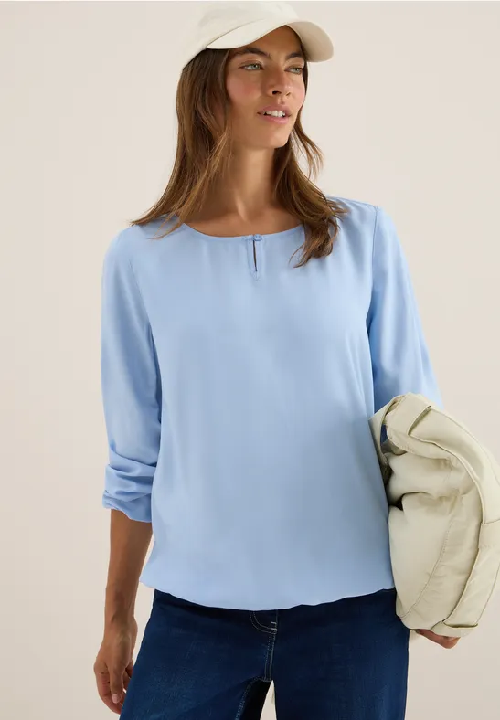 Thumbnail - Cecil Damen Bluse in Unifarbe in Blau, Gr: 3XL