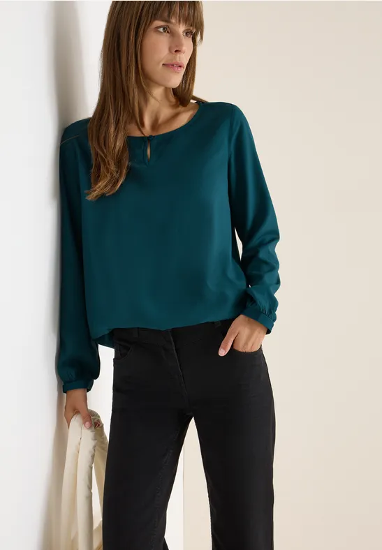 cecil Bluse Rundhals Cut-Out Viskose Gruen