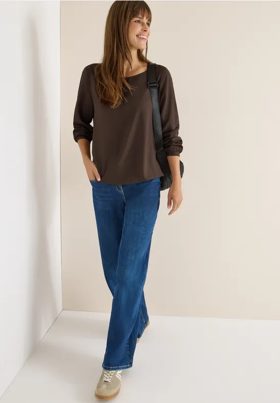 cecil Bluse Rundhals Cut-Out Viskose Braun