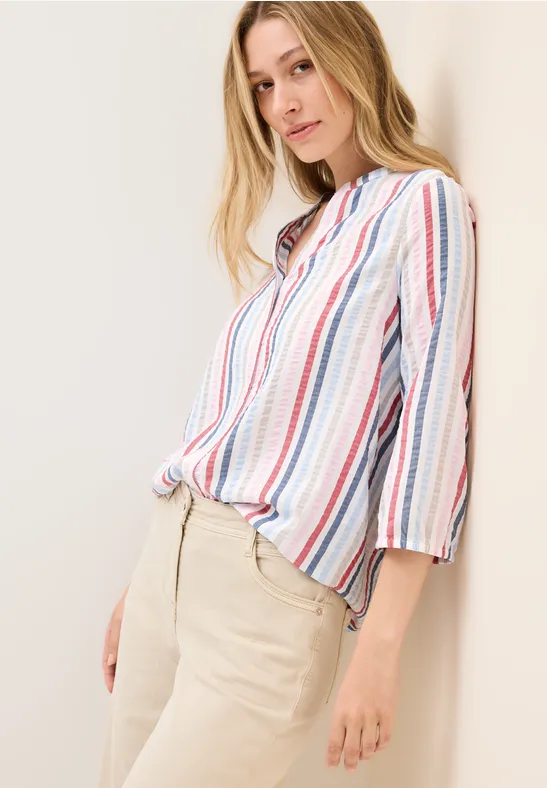 Thumbnail - Cecil Damen Gestreifte Split Neck Bluse in Weiß, Gr: XXL