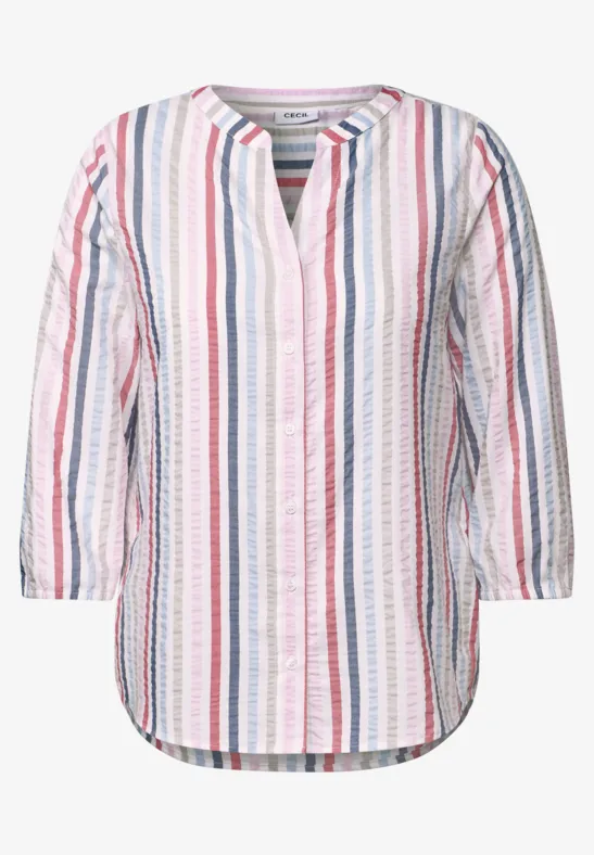 Thumbnail - Cecil Damen Gestreifte Split Neck Bluse in Weiß, Gr: XXL