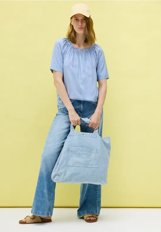 Thumbnail - Cecil Damen Bluse mit elastischem Kragen in Blau, Gr: XXL