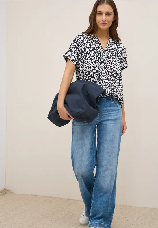 Gemusterte Split Neck Bluse günstig online kaufen