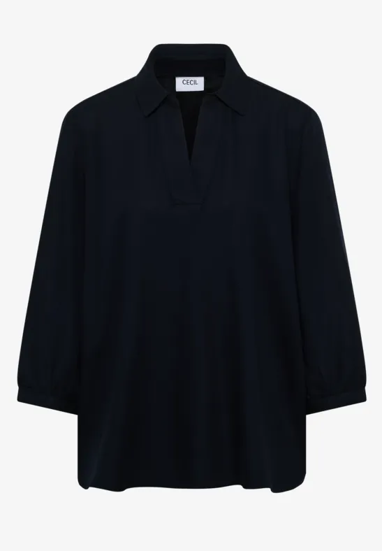 Thumbnail - Cecil Damen Bluse in Unifarbe in Blau, Gr: XL