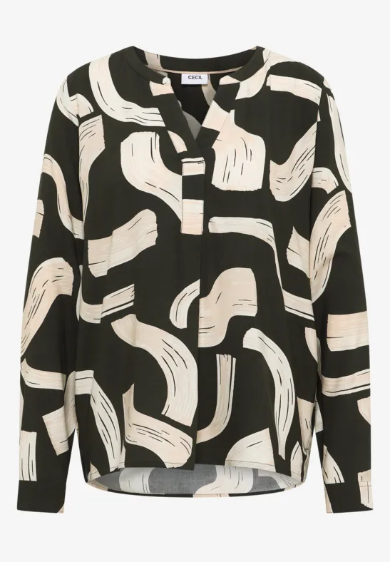 Thumbnail - Cecil Damen Gemusterte Split Neck Bluse in Grün, Gr: M