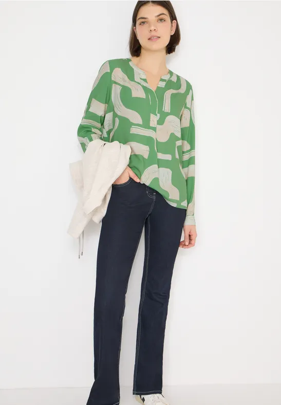 Thumbnail - Cecil Damen Gemusterte Split Neck Bluse in Grün, Gr: XL