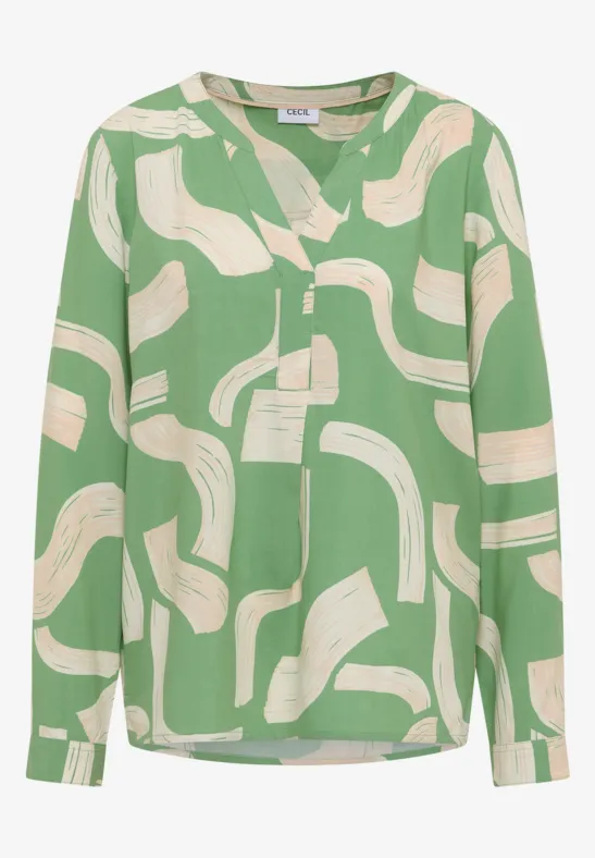 Thumbnail - Cecil Damen Gemusterte Split Neck Bluse in Grün, Gr: XL