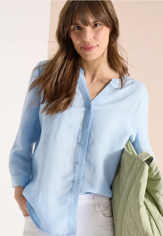 Bluse mit Split Neck aus Leinenmix