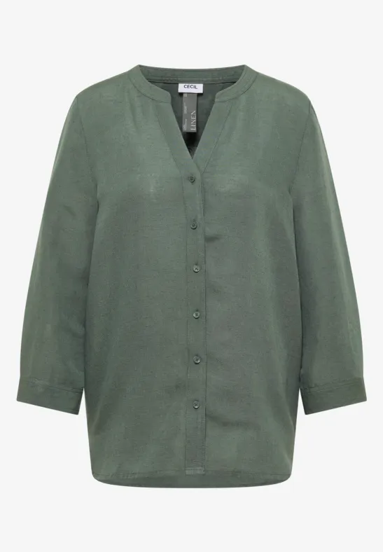 Thumbnail - Cecil Damen 3/4-Arm Bluse aus Leinenmix in Grün, Gr: XXL
