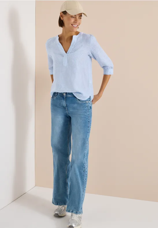 Thumbnail - Cecil Damen 3/4-Arm Bluse mit Split Neck aus Leinen in Blau, Gr: XL