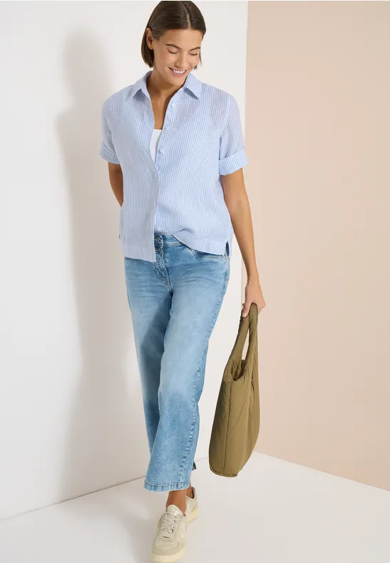 Thumbnail - Cecil Damen Kurzarm Bluse aus reinem Leinen in Blau, Gr: XL