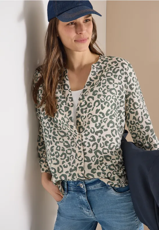 Blouse à motif léopard en lin mélangé
