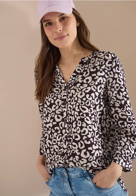 Blouse à motif léopard en lin mélangé