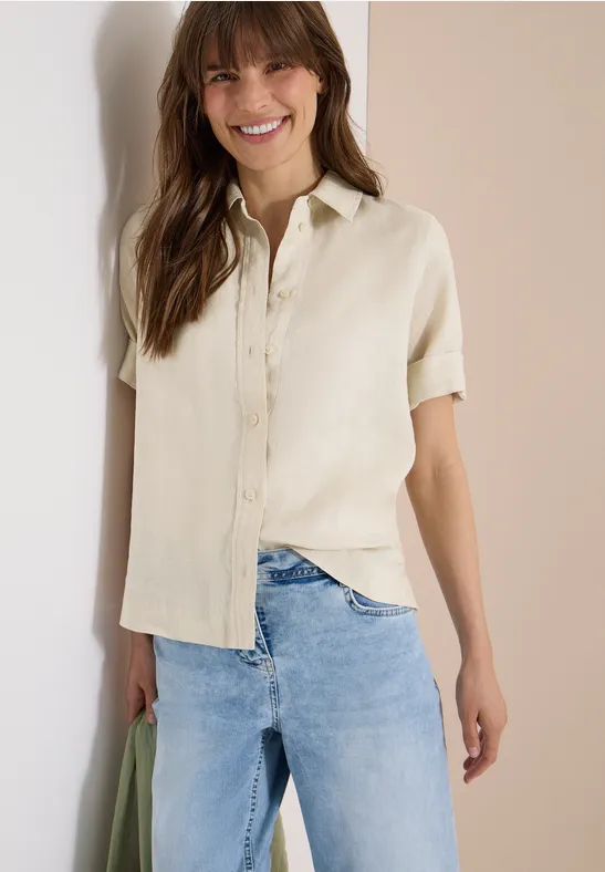 cecil Kurzarm Hemdbluse Leinen Beige