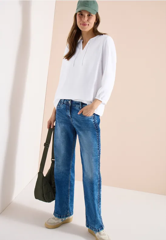 Thumbnail - Cecil Damen 3/4-Arm Bluse mit Split Neck in Weiß, Gr: M