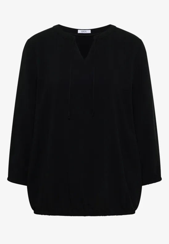 Thumbnail - Cecil Damen 3/4-Arm Bluse mit Split Neck in Schwarz, Gr: 3XL