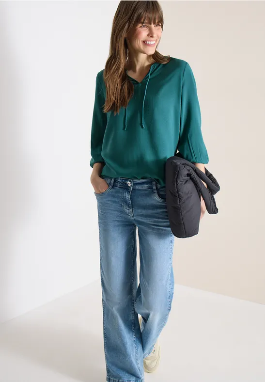 3/4-Arm Bluse mit Split Neck günstig online kaufen