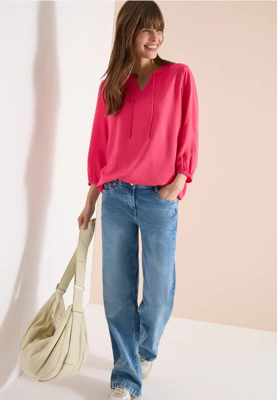 Thumbnail - Cecil Damen 3/4-Arm Bluse mit Split Neck in Rot, Gr: 3XL