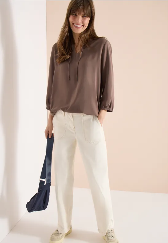 Thumbnail - Cecil Damen 3/4-Arm Bluse mit Split Neck in Beige, Gr: XS