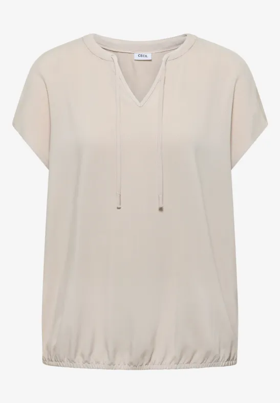 Thumbnail - Cecil Damen Kurzarm Bluse mit Strukturmix in Beige, Gr: XXL
