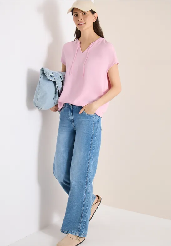 Thumbnail - Cecil Damen Kurzarm Bluse mit Strukturmix in Rosa, Gr: L