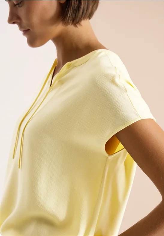 cecil Kurzarm Bluse Split Neck Viskose Jersey Gelb