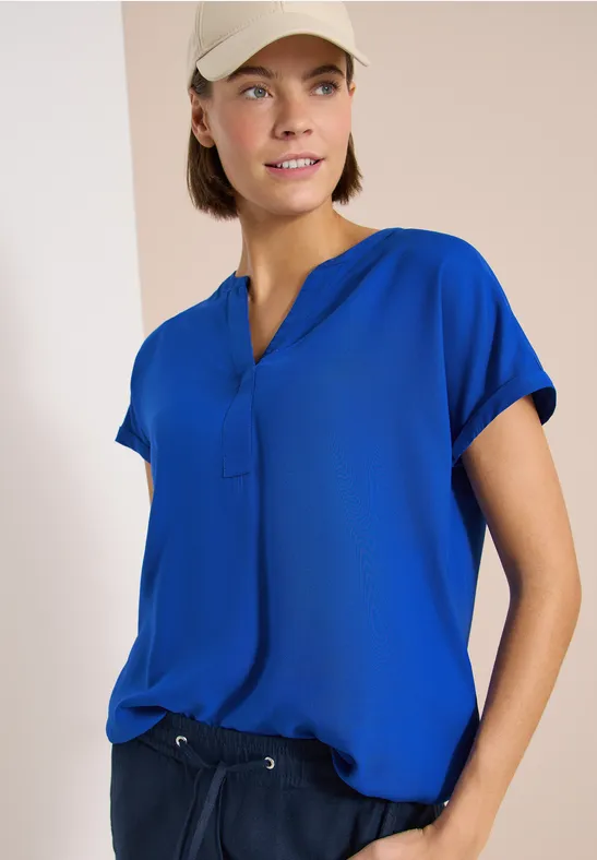 cecil Bluse Split Neck 100% Viskose Blau