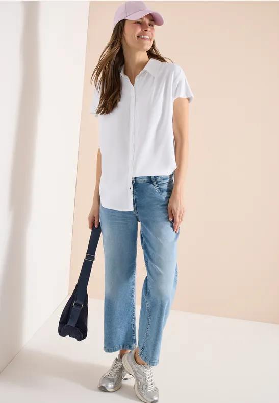 Thumbnail - Cecil Damen Basic Bluse mit Hemdkragen in Unifarbe in Weiß, Gr: L