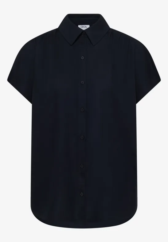 Thumbnail - Cecil Damen Basic Bluse mit Hemdkragen in Unifarbe in Blau, Gr: L