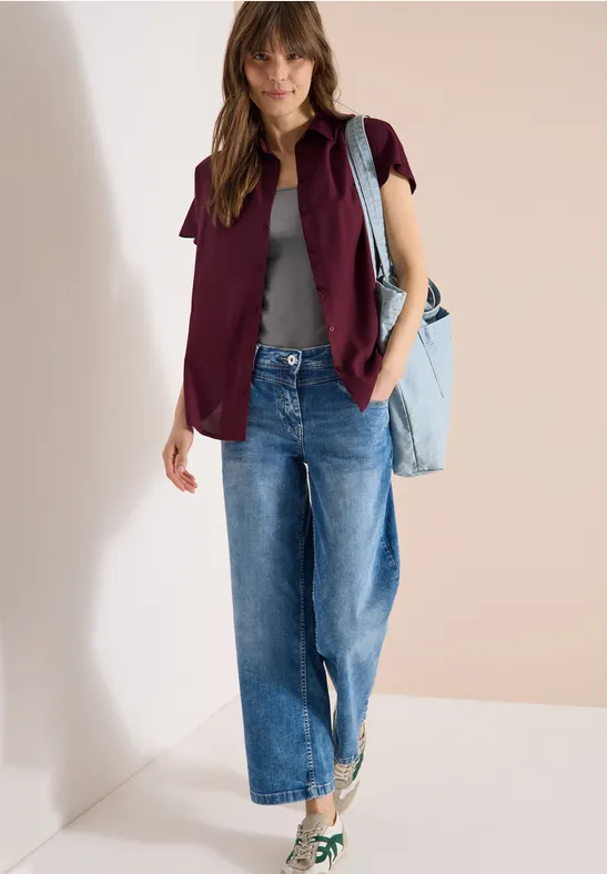 Thumbnail - Cecil Damen Basic Bluse mit Hemdkragen in Unifarbe in Rot, Gr: M