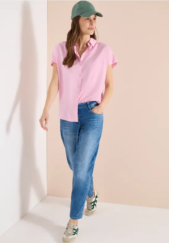Thumbnail - Cecil Damen Basic Bluse mit Hemdkragen in Unifarbe in Rosa, Gr: XL