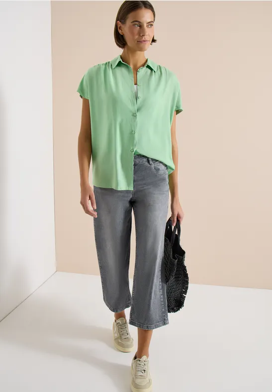 cecil Basic Bluse Hemdkragen Viskose Grün