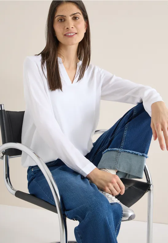 Thumbnail - Cecil Damen Bluse in Unifarbe in Weiß, Gr: L