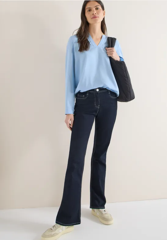 Thumbnail - Cecil Damen Bluse in Unifarbe in Blau, Gr: XXL