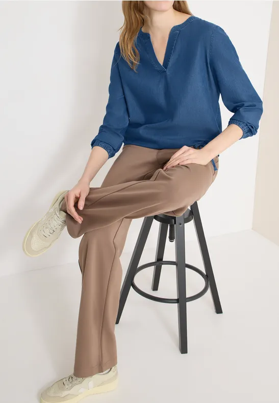 Thumbnail - Cecil Damen Bluse mit Elastiksaum in Blau, Gr: XXL