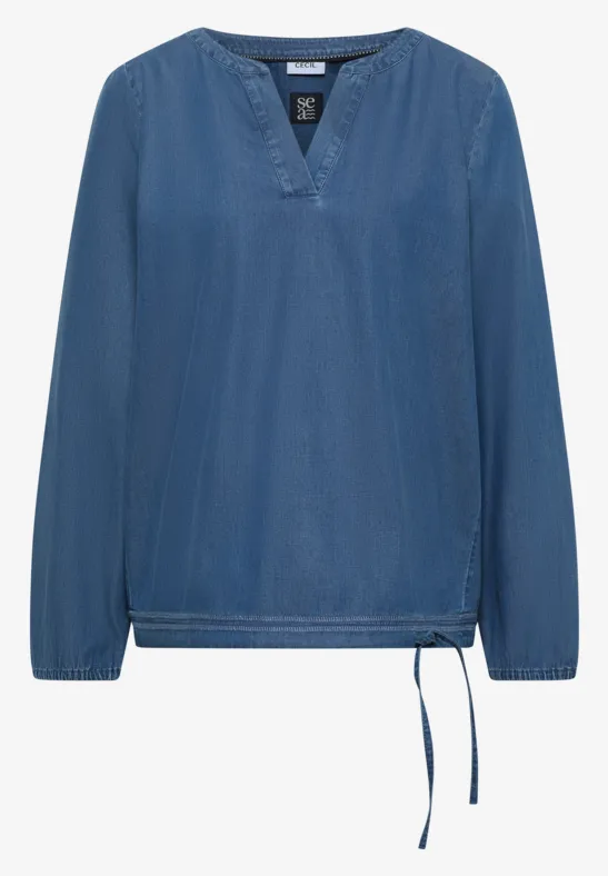 Thumbnail - Cecil Damen Bluse mit Elastiksaum in Blau, Gr: XXL