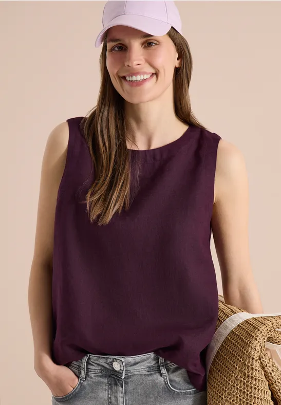 cecil Blusentop Leinen Knopfdetails Rundhals Rot