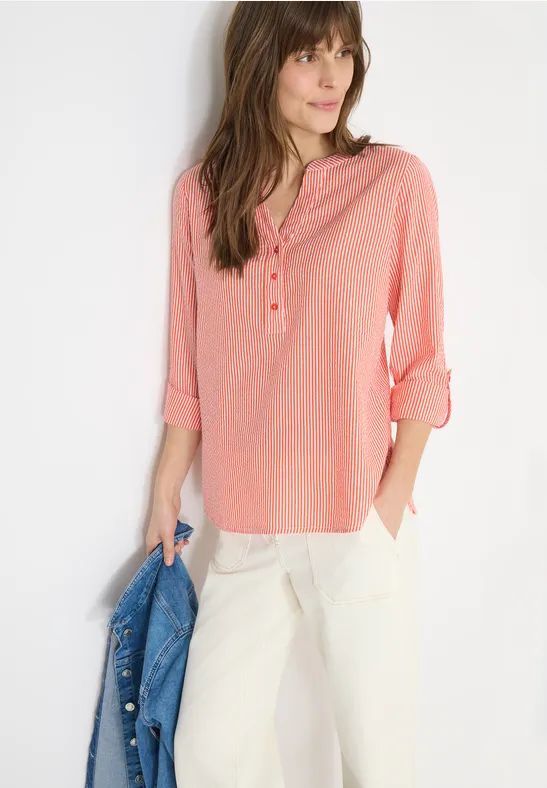 Thumbnail - Cecil Damen Gestreifte Seersucker Bluse in Orange, Gr: L
