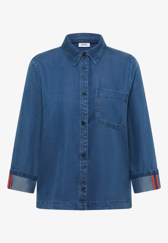 Thumbnail - Cecil Damen Denim-Look Bluse in Blau, Gr: M