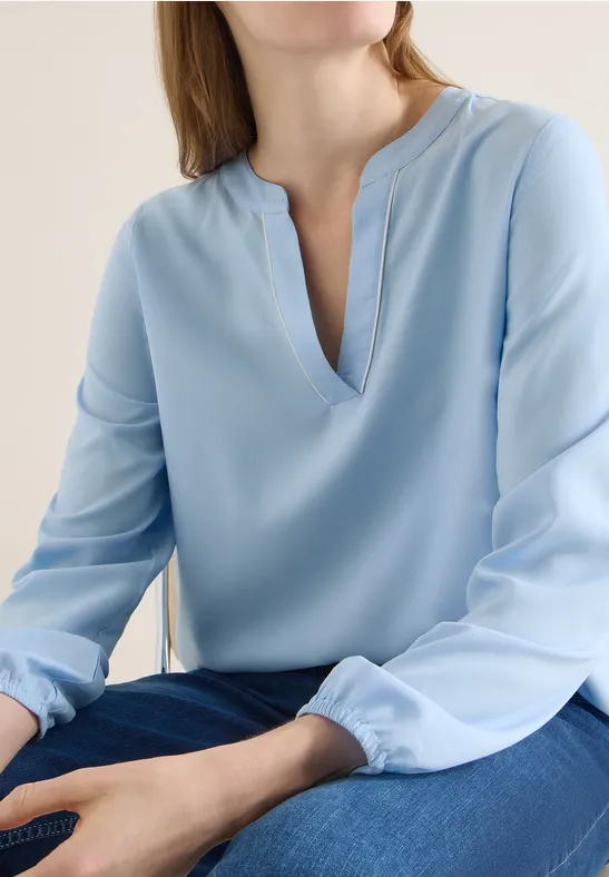 Thumbnail - Cecil Damen Bluse in Unifarbe in Blau, Gr: 3XL