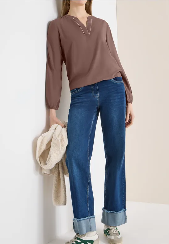 cecil Bluse Split Neck Viskose Beige