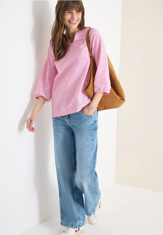 Thumbnail - Cecil Damen 3/4-Arm Bluse in Seersucker Qualität in Pink, Gr: L