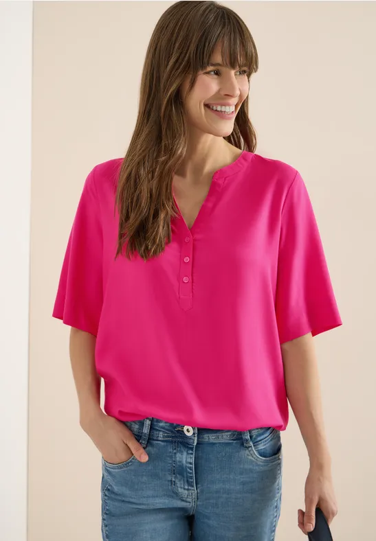 Kurzarm Bluse mit Split Neck günstig online kaufen